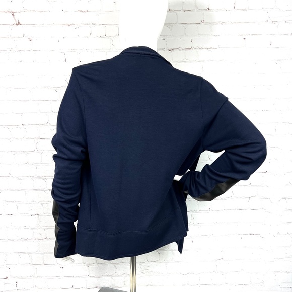 ⏳••NWOT |•FIFTEEN TWENTY•| Navy Blue Drape Leather Patch Cardigan•• - Picture 3 of 14